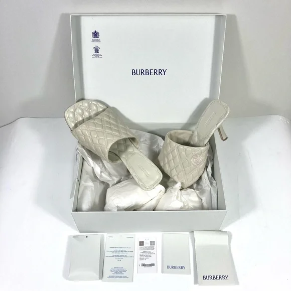 Burberry Leather Quilted Heeled Slide Sandals Plaster 39 9 NEW - Picture 9 of 17